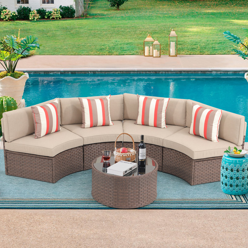 Rasmus 4 - Person Modular Patio Conversation Set with Cushions, Brown/Beige
