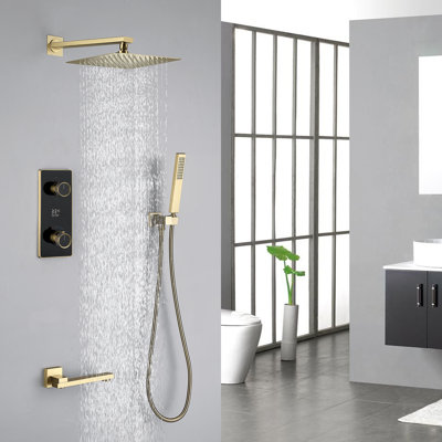 Wall-Mounted Digital Thermostatic Push-Button 3-Function Shower System