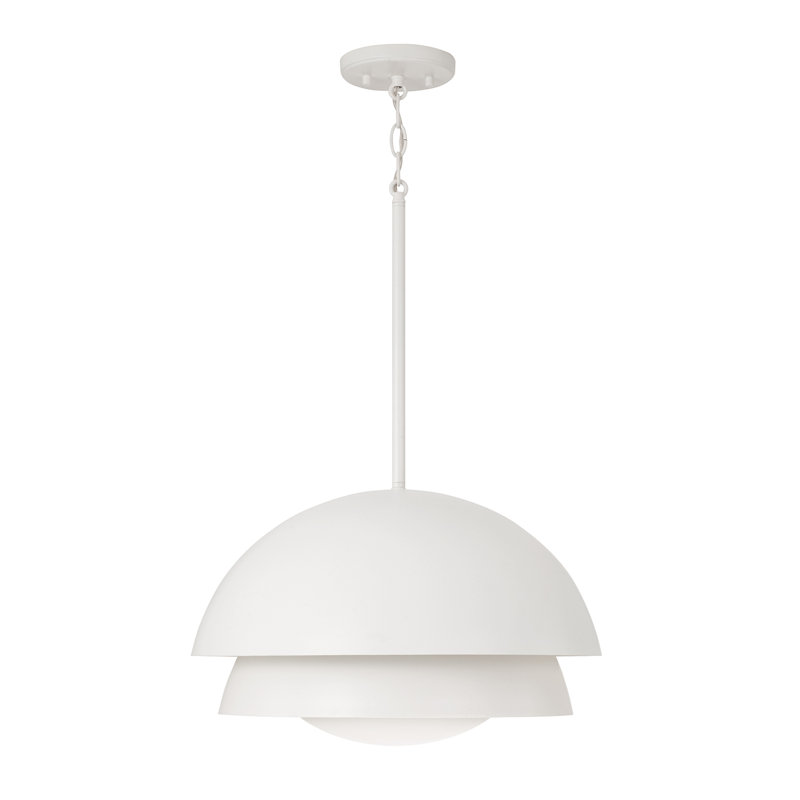 17.25" W x 10.5" H 1-Light Modern Tiered Dome Pendant in Matte White with Soft White Glass Diffuser, 17.25"W x 10.5"H