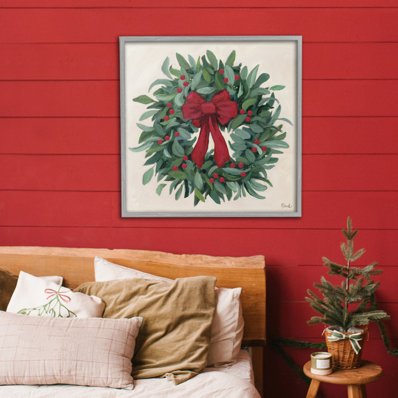 Ruban de houx avec couronne giclée, design par Kate Sherrill, H 24 po x l 24 po, Estampe numérique Farmhouse