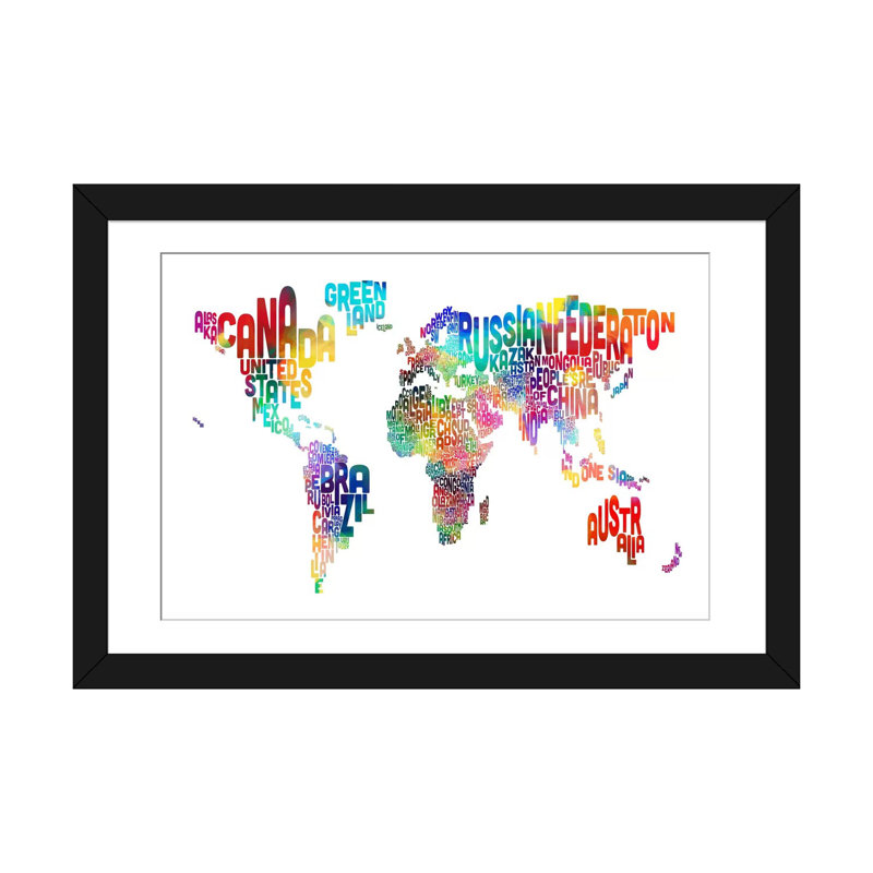 Carte typographique du monde par Michael Tompsett - Impression sur toile tendue sur châssis, H 16 po x l 24 po x P 1 po