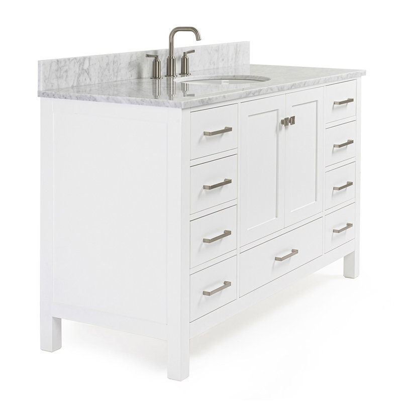 Flynt 55'' Single Bathroom Vanity with Carrara Marble Top, White