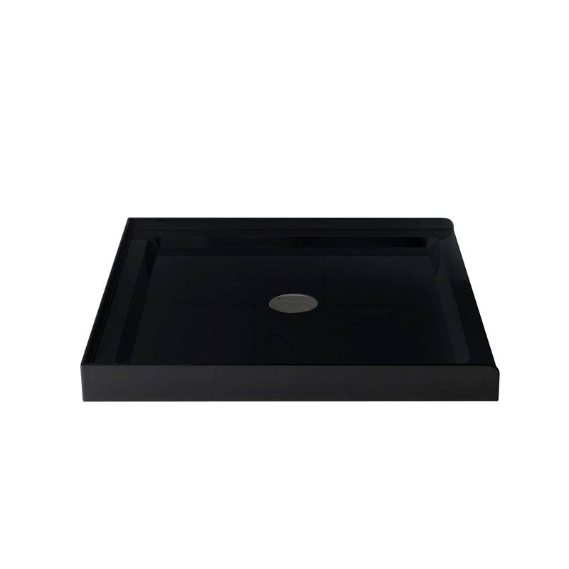 36" Black Acrylic Single Threshold Shower Base with Center Drain
