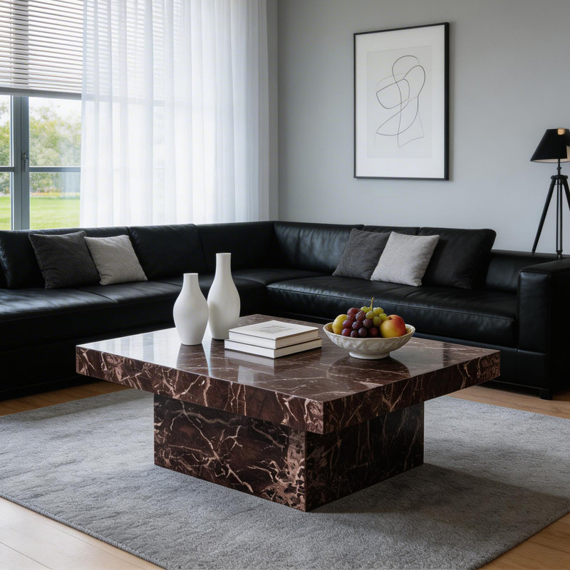 Modern Coffee Table With Stylish Texture Design, Red