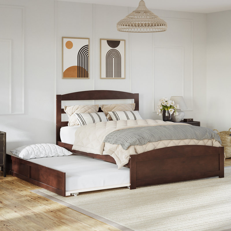 Elliana Solid Wood Platform Bed with Footboard & Trundle, Queen, Walnut