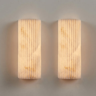 11.8" H Dimmable Modern Led Flush Mounted Sconce With Faux Alabaster Shade (Set of 2)