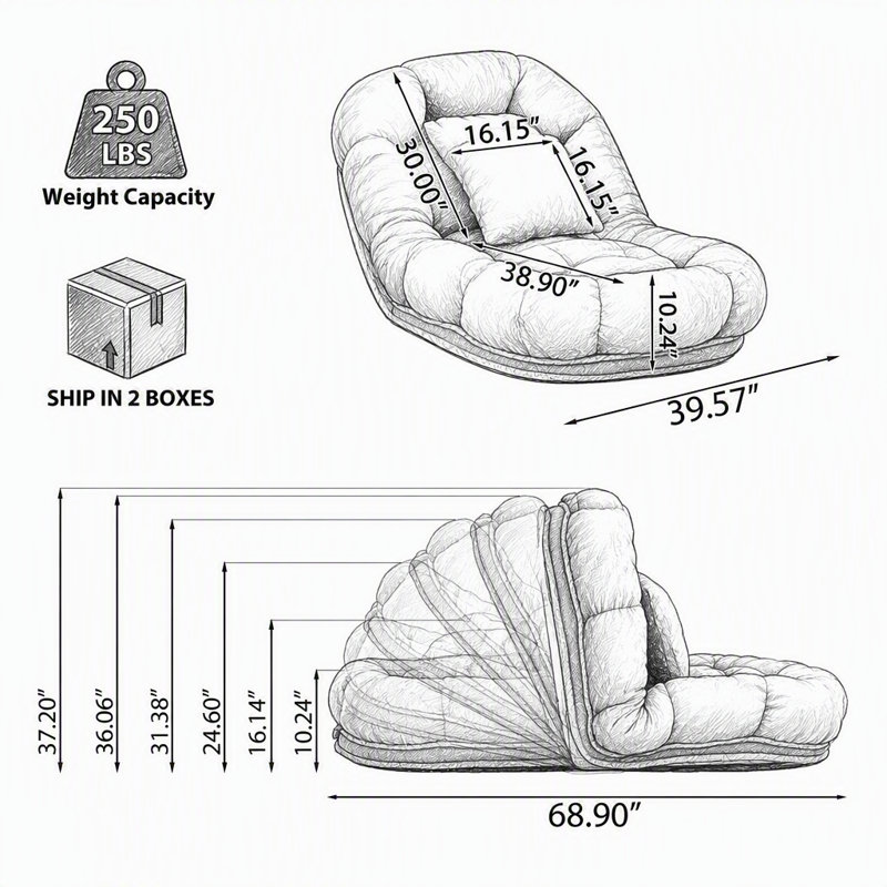 Fauteuil de sol convertible et polyvalent en peluche, pouvant également servir de lit pour animaux de compagnie, avec dossier inclinable réglable pour un confort optimal.
