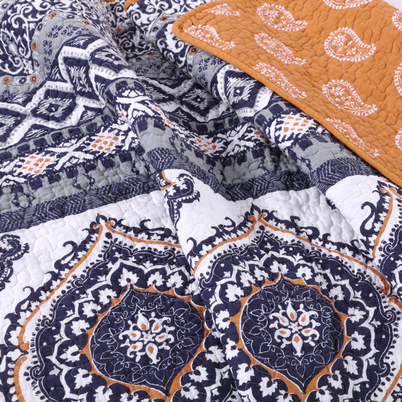Ensemble de courtepointe pour grand lit 3 pièces Greenx Home Fashions Medina Safran 90 x 90 + 20 x 26 (2), Safran