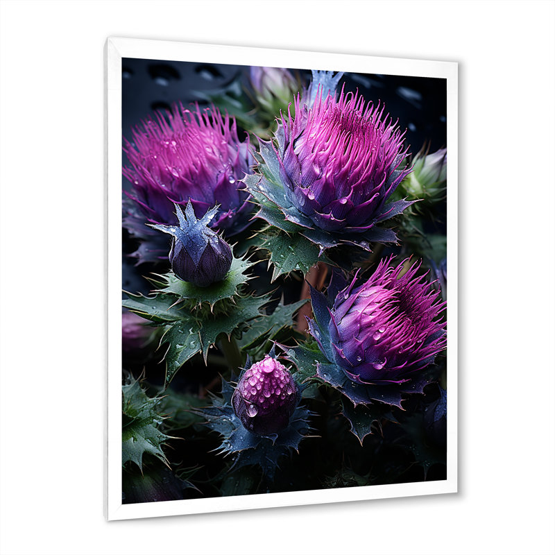 Magin mauve majestueux chardon II sur toile, H 20 po x l 12 po x P 1 po, Cadre photo blanc