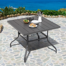 Outdoor Square 37 Inch Iron Long Dining Table with 1.57'' Umbrella Hole, Slatted Tabletop and Powder-coated Iron Frame, for Patio