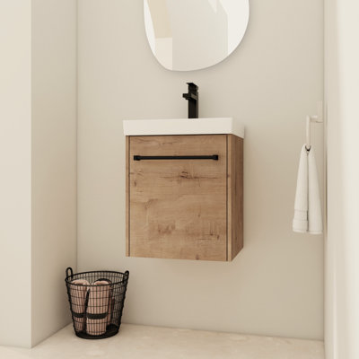 18'' Bathroom Vanity With Floating Design And Ceramic Sink, Soft - Close Doors For Small Spaces, Pre Drilled Sink Single Handle Faucet, Metal Handle, Plywood Base Modern Vanity, Doors, Three Layer