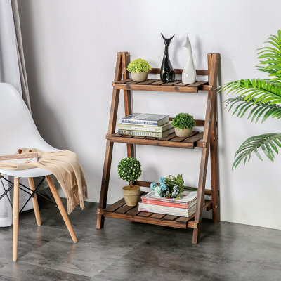 Capehart 3 Tier Fir Wood Folding Wooden Flower Pot Stand
