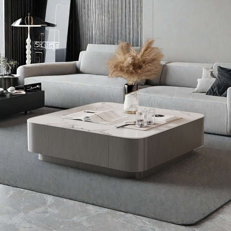 Table basse italienne carrée en pierre, H 12,6 po x L 35,4 po x l 35,4 po