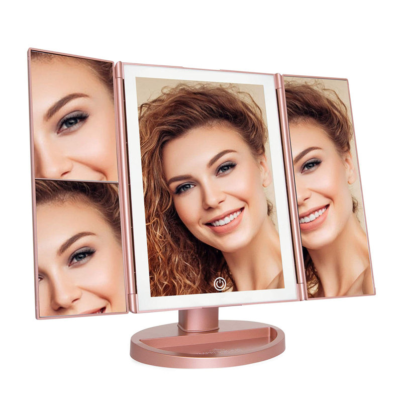 Miroir de maquillage lumineux à DEL Deylani, Or rose