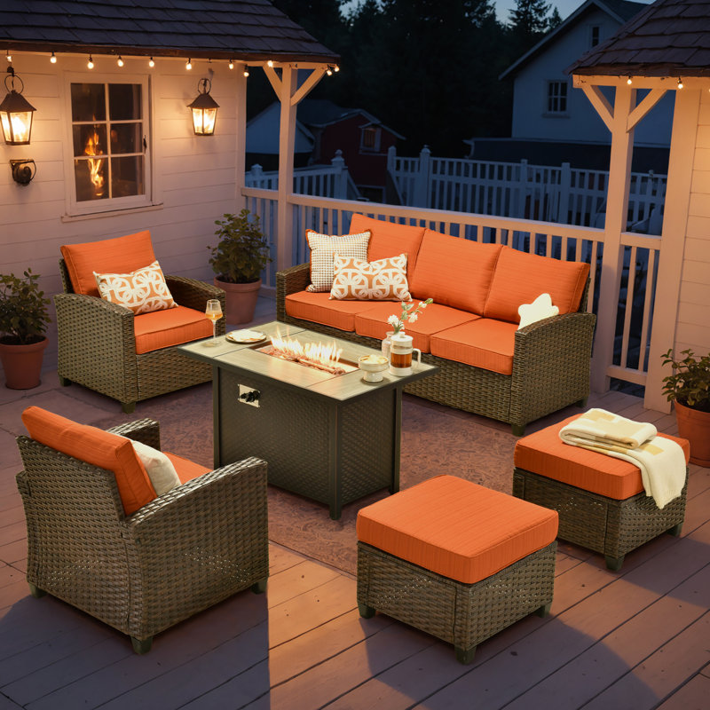 Ensemble de conversation pour 7 personnes avec coussins, Oui, Rouge / Orange