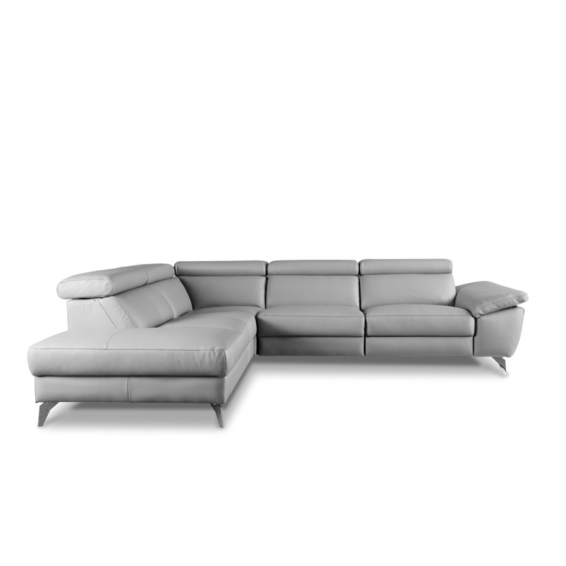 Olligs Genuine Leather Reclining Corner Sofa with Adjustable Headrests and Adjustable Armrest, Left Hand Facing