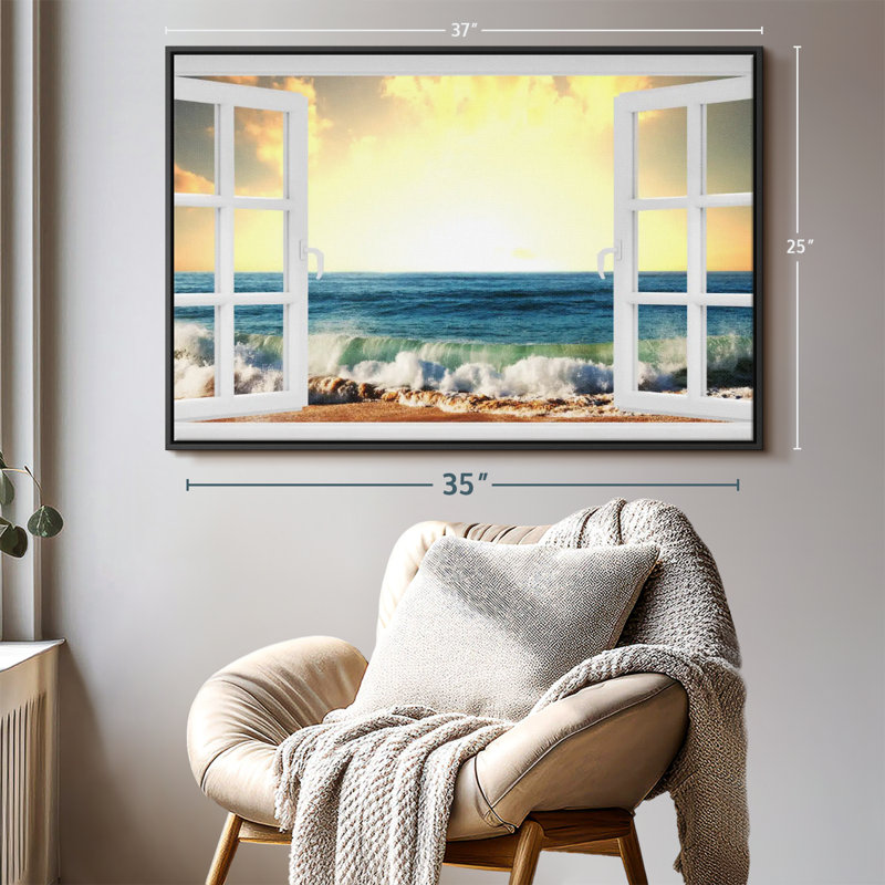 Plage «Window To Wavy Beach Wall Art», H 25 po x l 37 po