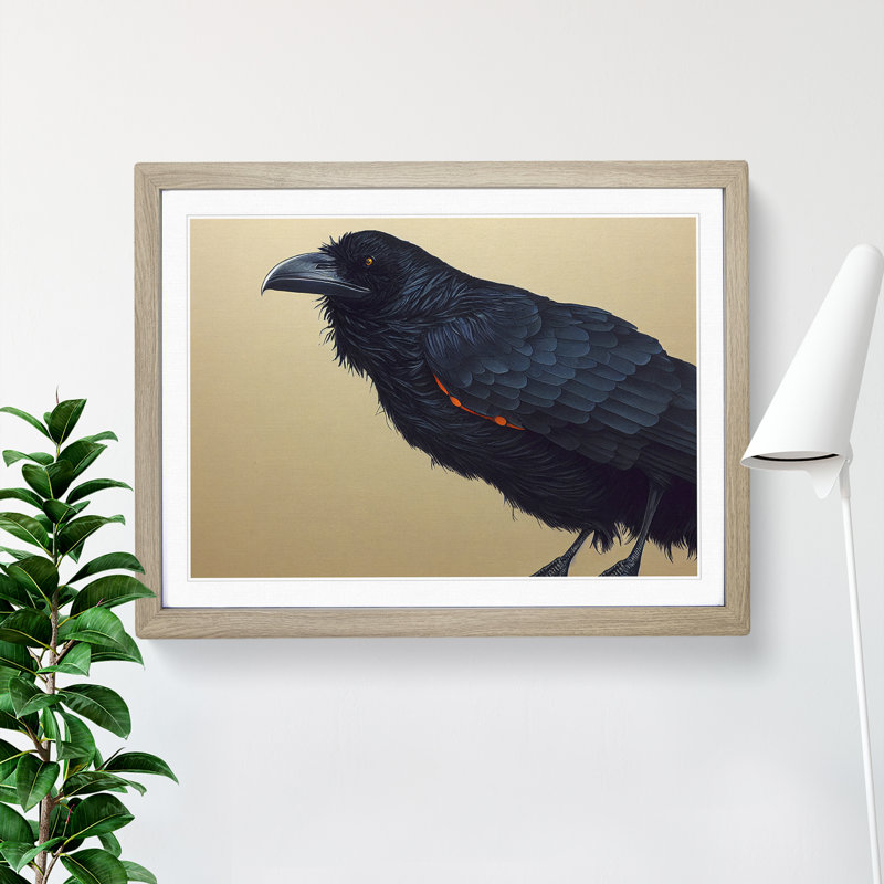 Raven Bird Vol.1 - Single Picture Frame Print, 46cm H x 64cm W x 2cm D, Oak