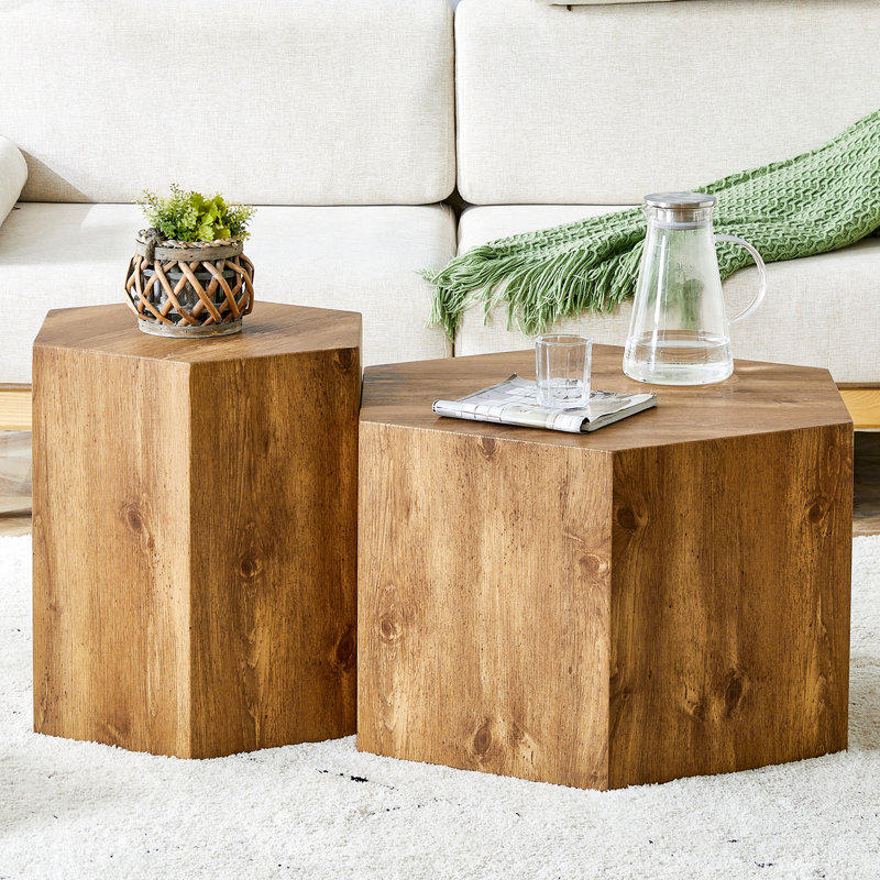 Modern Minimalist Set Of Two Hexagonal MDF Coffee Tables.Modern MDF Coffee Table, With Complex Texture Patterns, Style And Texture Coffee Table To Redefine Your Interior Decoration.