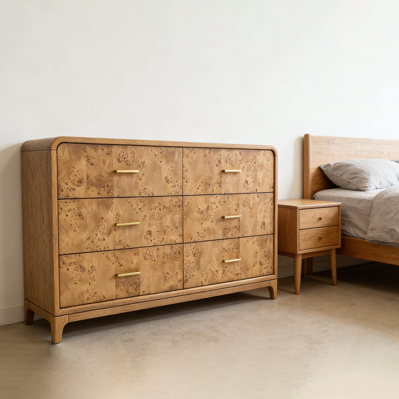 Adden Burl Wood 6-Drawer Dresser
