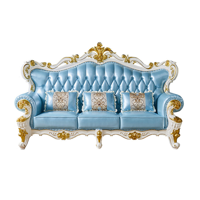 Canapé en cuir véritable de style européen avec accoudoirs roulés en cuir véritable de 90,5 po