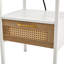 Table de chevet fonctionnelle en rotin avec prise de courant, ports USB, tiroir et pieds en métal pour une utilisation polyvalente à la maison et au bureau-109760365
