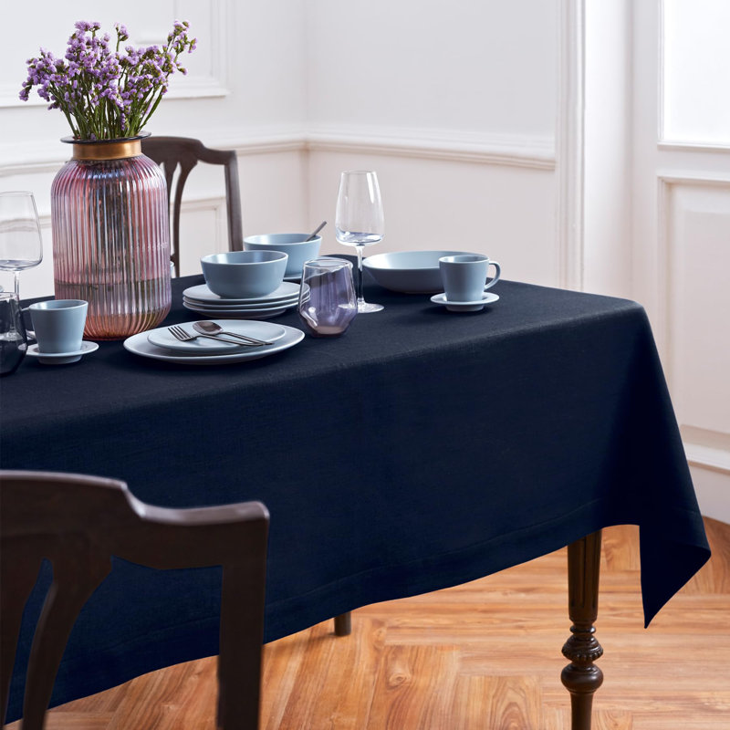 Diana - 100% Pure Linen Tablecloth, Navy, 132" L x 60" W, Solid Color
