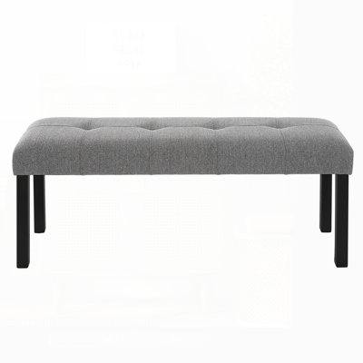 Modern Tufted Linen Dining Bench, Farmhouse Upholstered Entryway Bench With Black Rubber Wood Legs, Versatile For Kitchen, Bedroom, Hallway