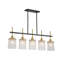 Farmhouse Chandelier 5-Light Linear Pendant Light for Dining Room, Kitchen Island Lighting with Water Ripple Glass Shades, Adjustable Black & Gold Hanging Fixture