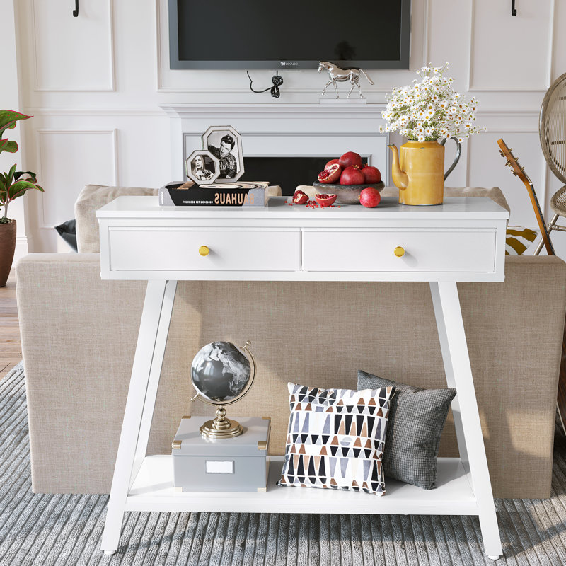 Table basse avec plateau en verre trempé, 16.5'', Blanc