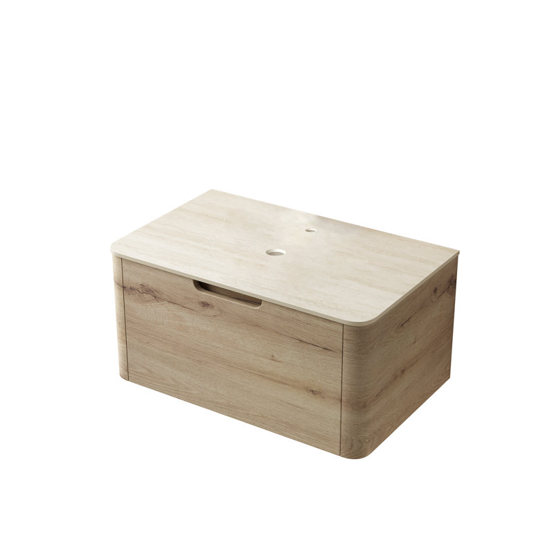 Dessus de meuble-lavabo en pierre frittée 30 pouces avec armoire en grain de bois chêne blanc et un tiroir Roma | Idée de cadeau