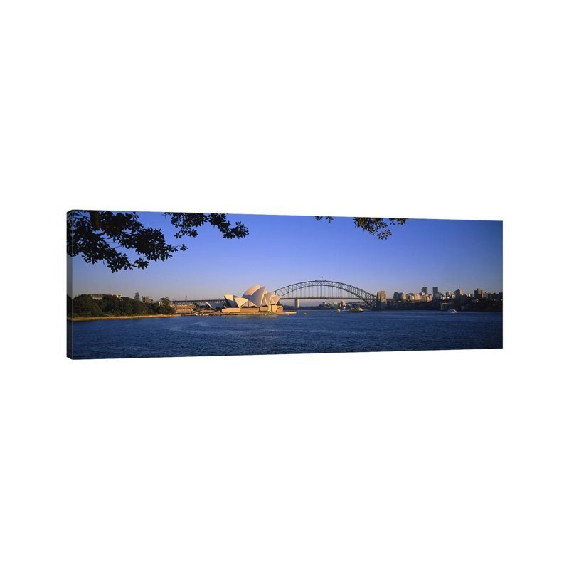Distant View Of Sydney Harbour Bridge & Sydney Opera House, Sydney, New South Wales, Australia - Wrapped Canvas Panoramic Print