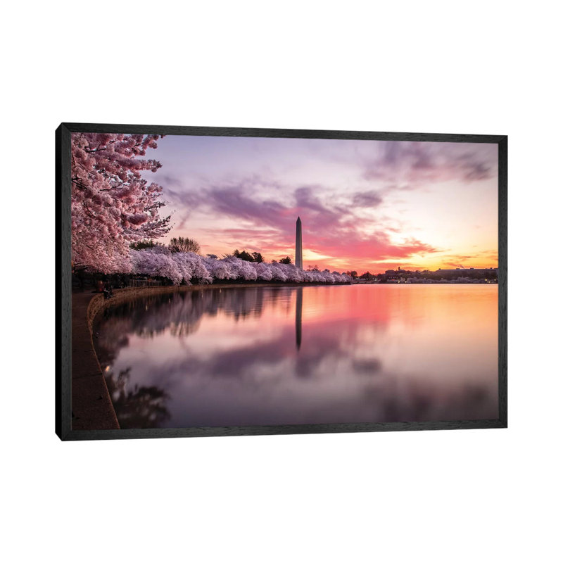 Cherry Blossoms Washington Monument 1 Piece Wall Art on Canvas, 101.6 cm H x 66.04 cm W, Black Framed