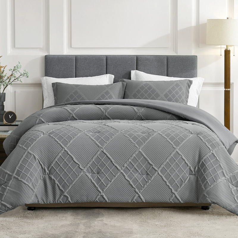 Ensemble d'édredon en jacquard Luxeweave pour toutes les saisons, Gris, Édredon simple + 1 taie d'oreiller standard