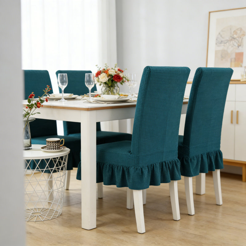 3 PCS Stretch Parsons Dining Chair Covers with Ruffled Skirt, Elastic Slipcovers for High Back Chairs, Wrinkle-Resistant Fabric Protection for Dining Room, Restaurant, Banquet