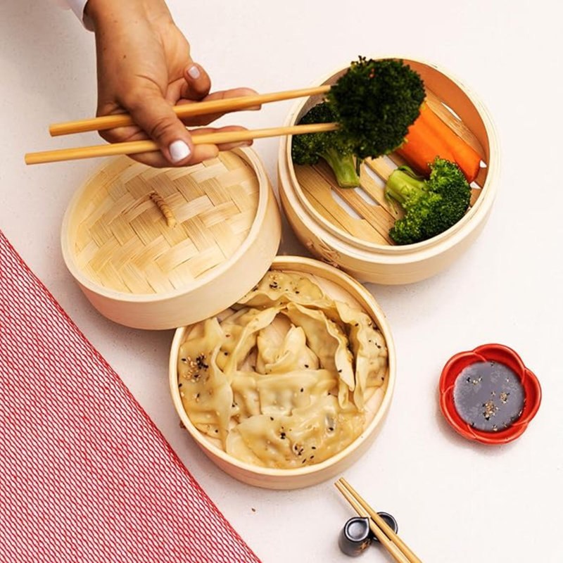 2-Tier Bamboo Steamer Baskets, 6-Inch, 6" H x 6" L
