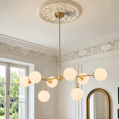 8 - Light 47” W Dimmable Glass Sputnik Modern Linear Chandelier With Adjustable Height