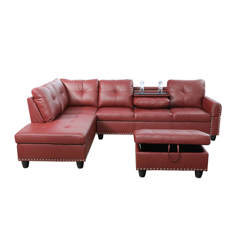 Ensemble de canapé 2 pièces en similicuir rouge Bliss, Similicuir rouge