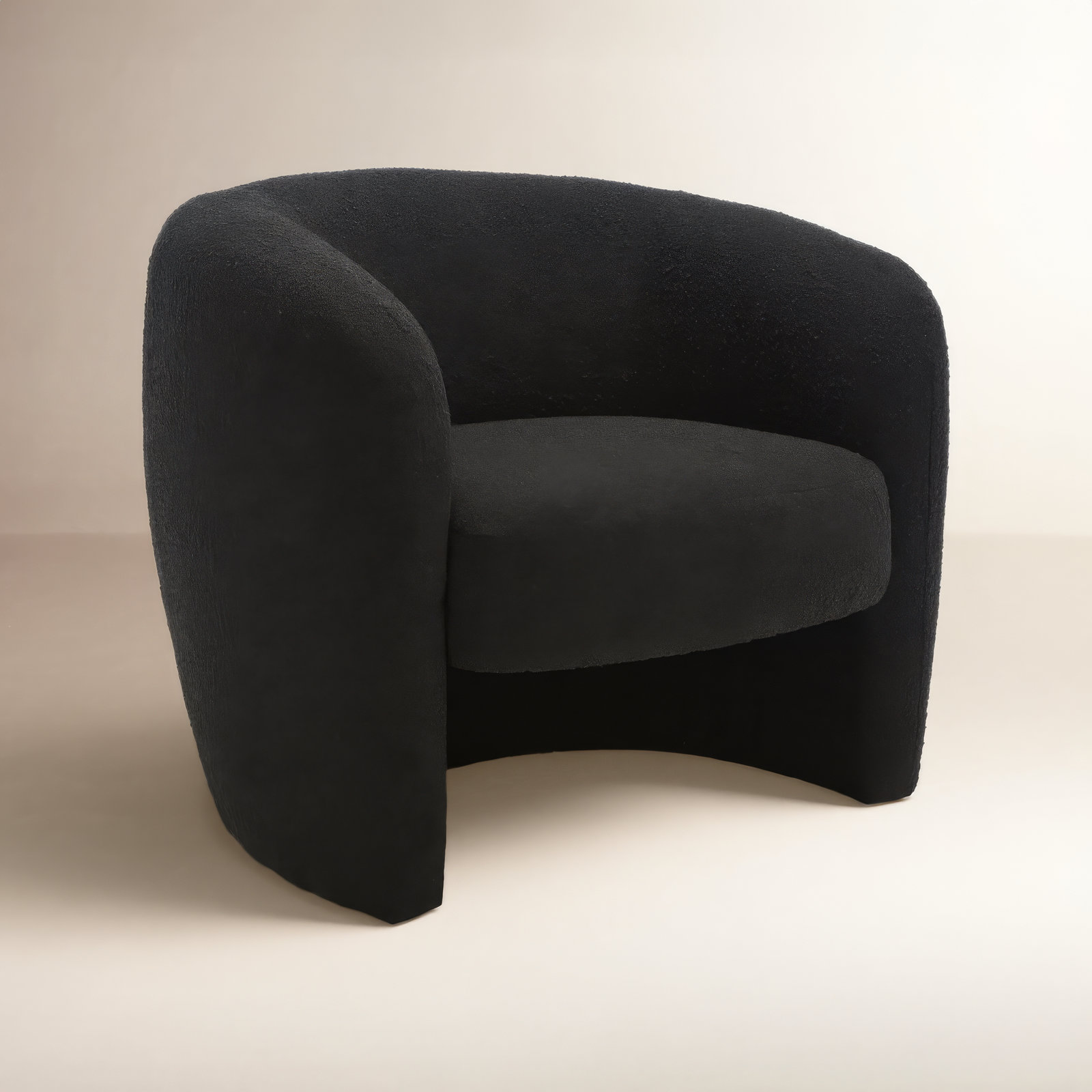 Solace Pine Barrel Chair, Black Boucle