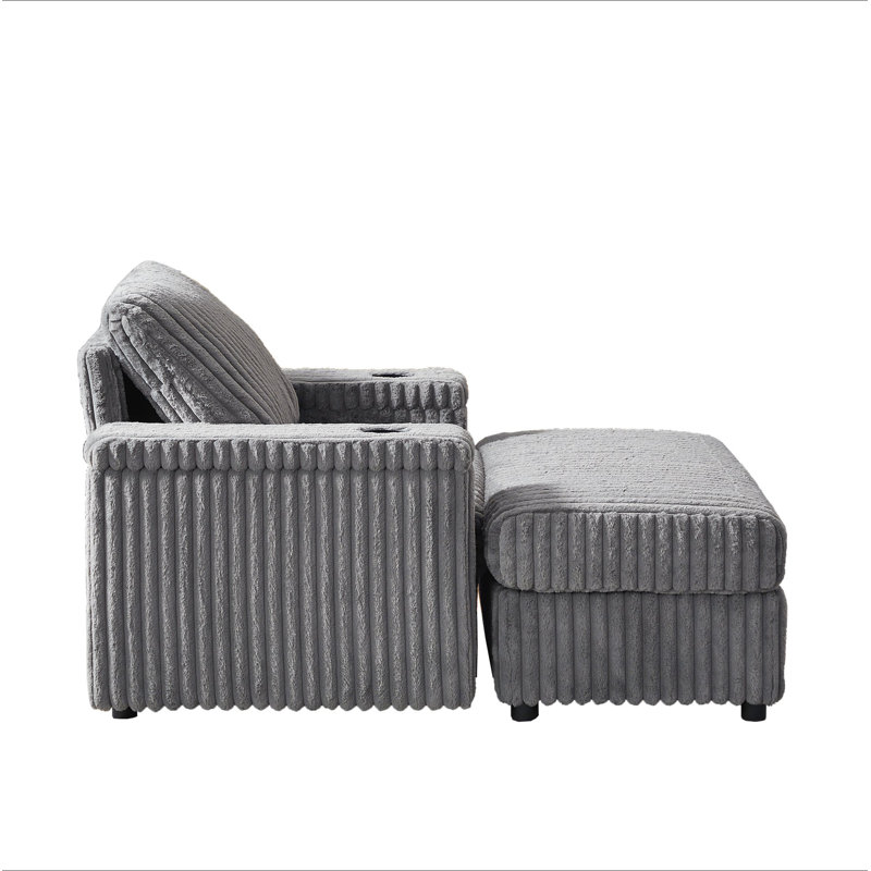 Fauteuil inclinable simple en velours côtelé de 42,5 pouces avec coussin de dossier, porte-gobelet, repose-pieds de rangement, canapé de salon confortable et profond