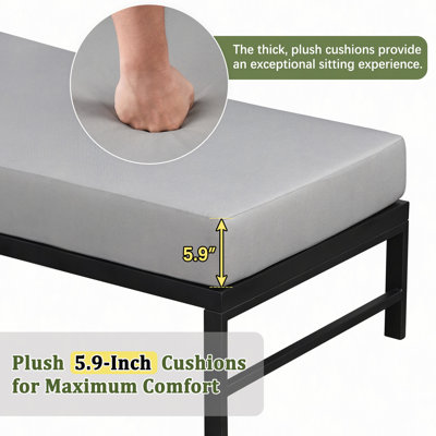 Canapé d'extérieur en forme de L avec structure en fer, ensemble de canapé de patio résistant aux intempéries avec coussins ultra-épais, sièges confortables pour 3 personnes, idéal pour le patio, le balcon et le jardin