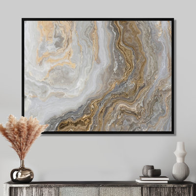 Marble Wall art - White Marble With Curley Gray And Gold Veins - Canvas Painting Print