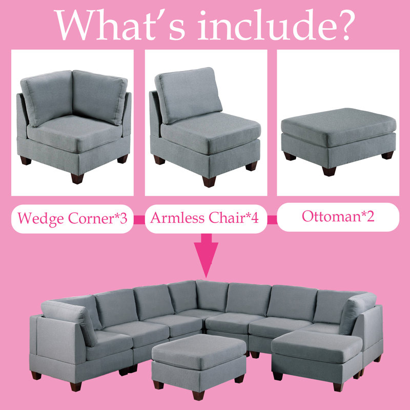 Grace 116" Modular Sectional Sofa with Two Ottomans