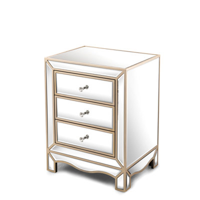 3 Drawer Cabinet With Appealing Champagne Mirror. And Thick Glass Made. Ideal For Living Rooms, Bedrooms, Sofas. High Temperature Resistance, Easy To Wipe Clean Smoothly Quickly. Crystal Handle