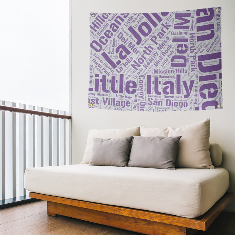 Tapisserie de polyester districts, art word, H 59 po x l 80 po, Mauve, San Diego