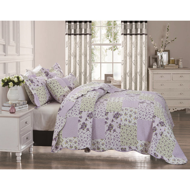 Vergas Patchwork Bedspread with Pillow Shams Included, 255 x 275cm Bedspread - 2 Pillowcases