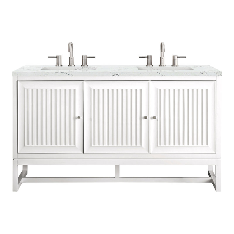 Athens 60'' W  W Double Vanity, Glossy White, Ethereal Noctis, 8" Widespread