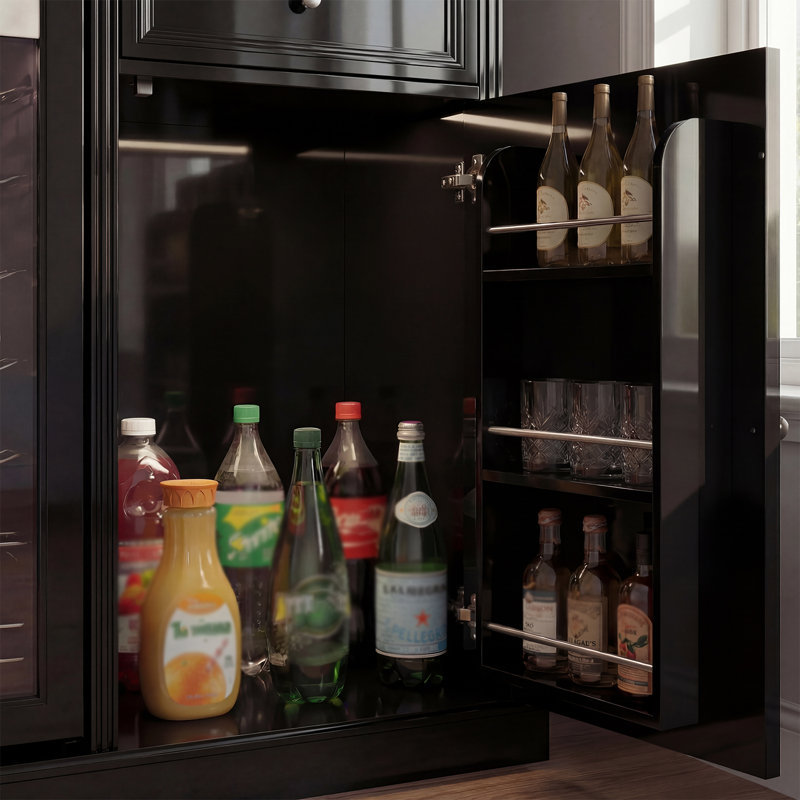 Bar 64,5 "H noir avec support et tiroir en verre