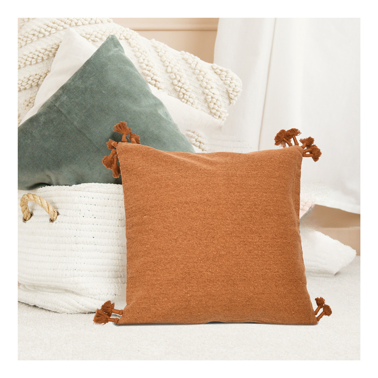 Almerton Tassels Cotton Throw Pillow, Rust, Pillow Cover Only - No Insert