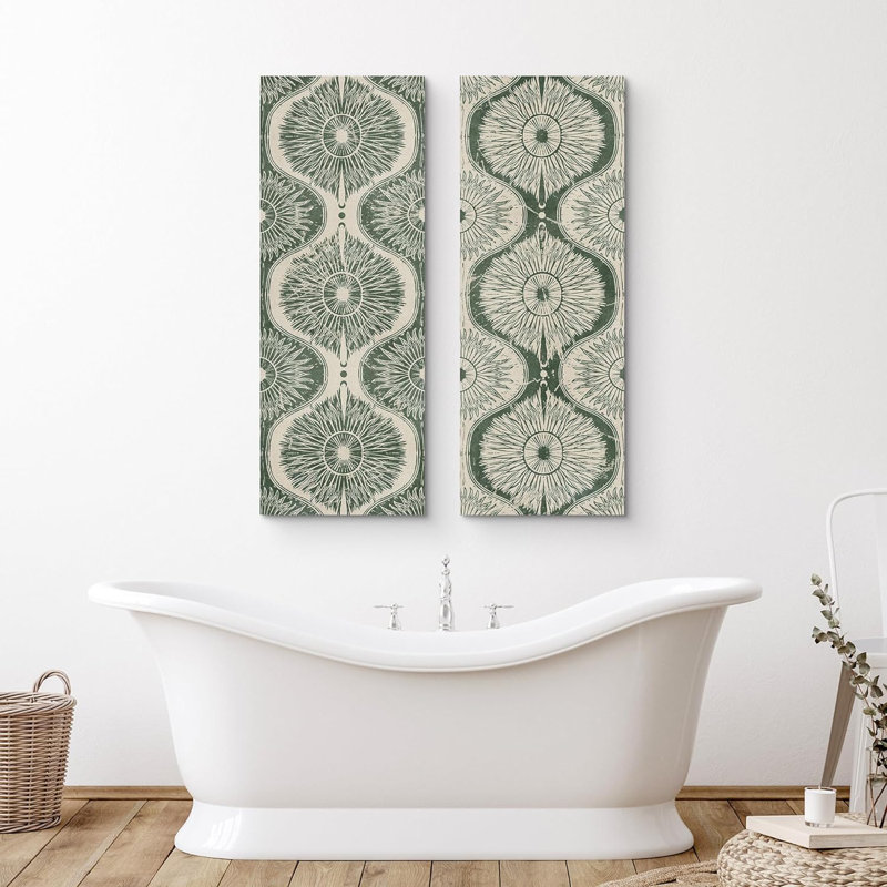 Motif géométrique de plante géométrique verte sur toile 2 pièces